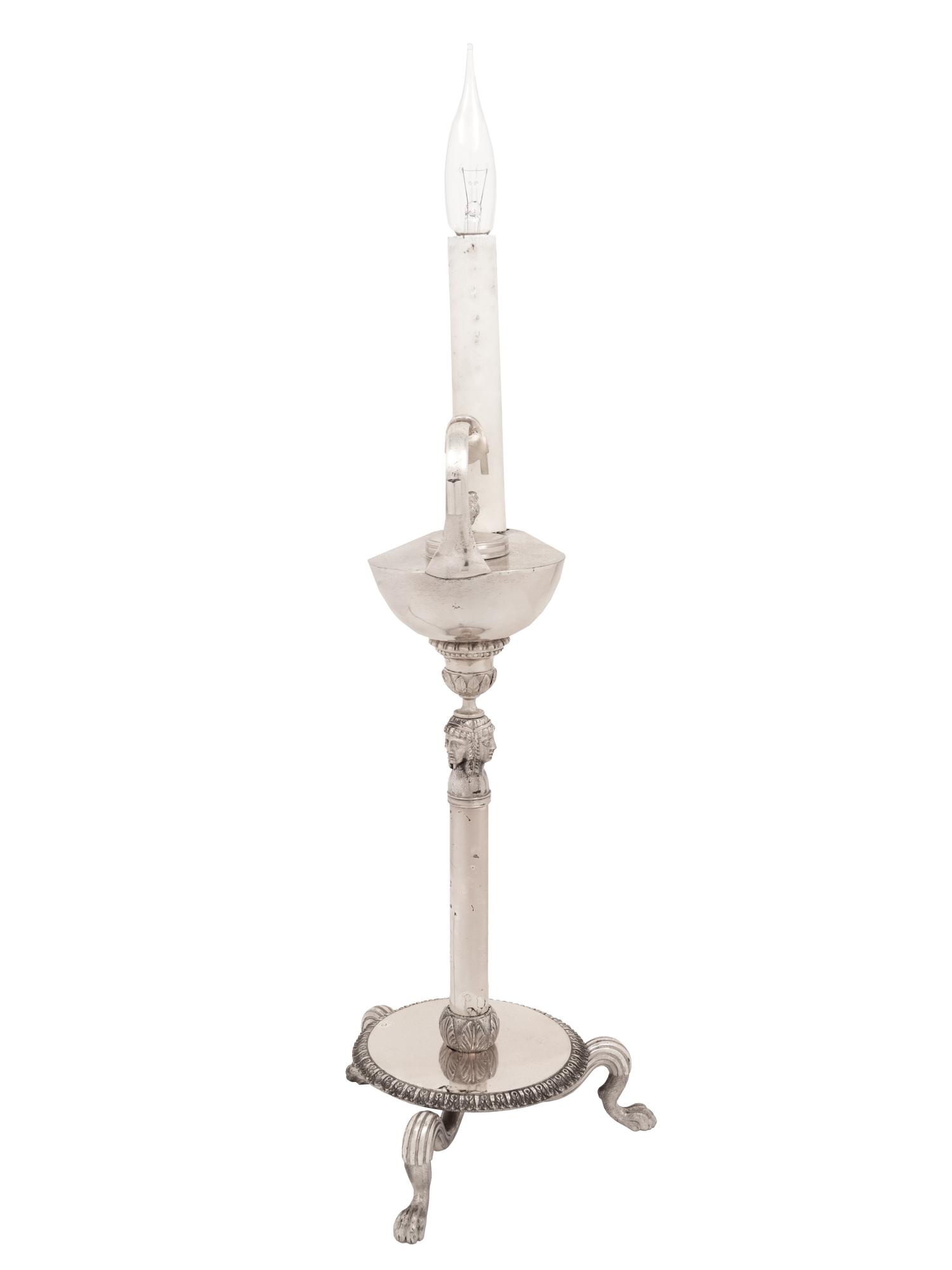 A Neoclassical Silver-Plate Library Lamp