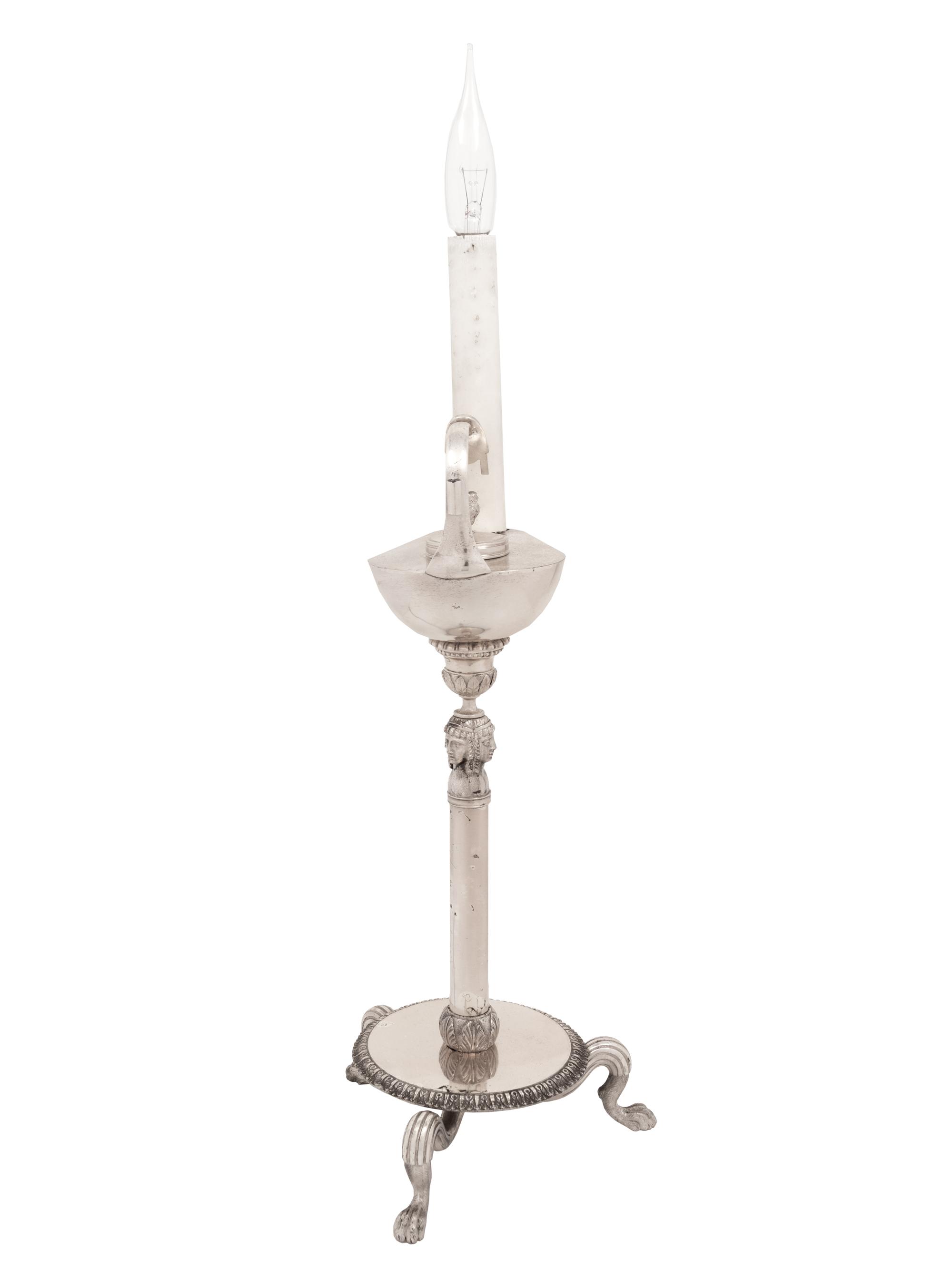 A Neoclassical Silver-Plate Library Lamp