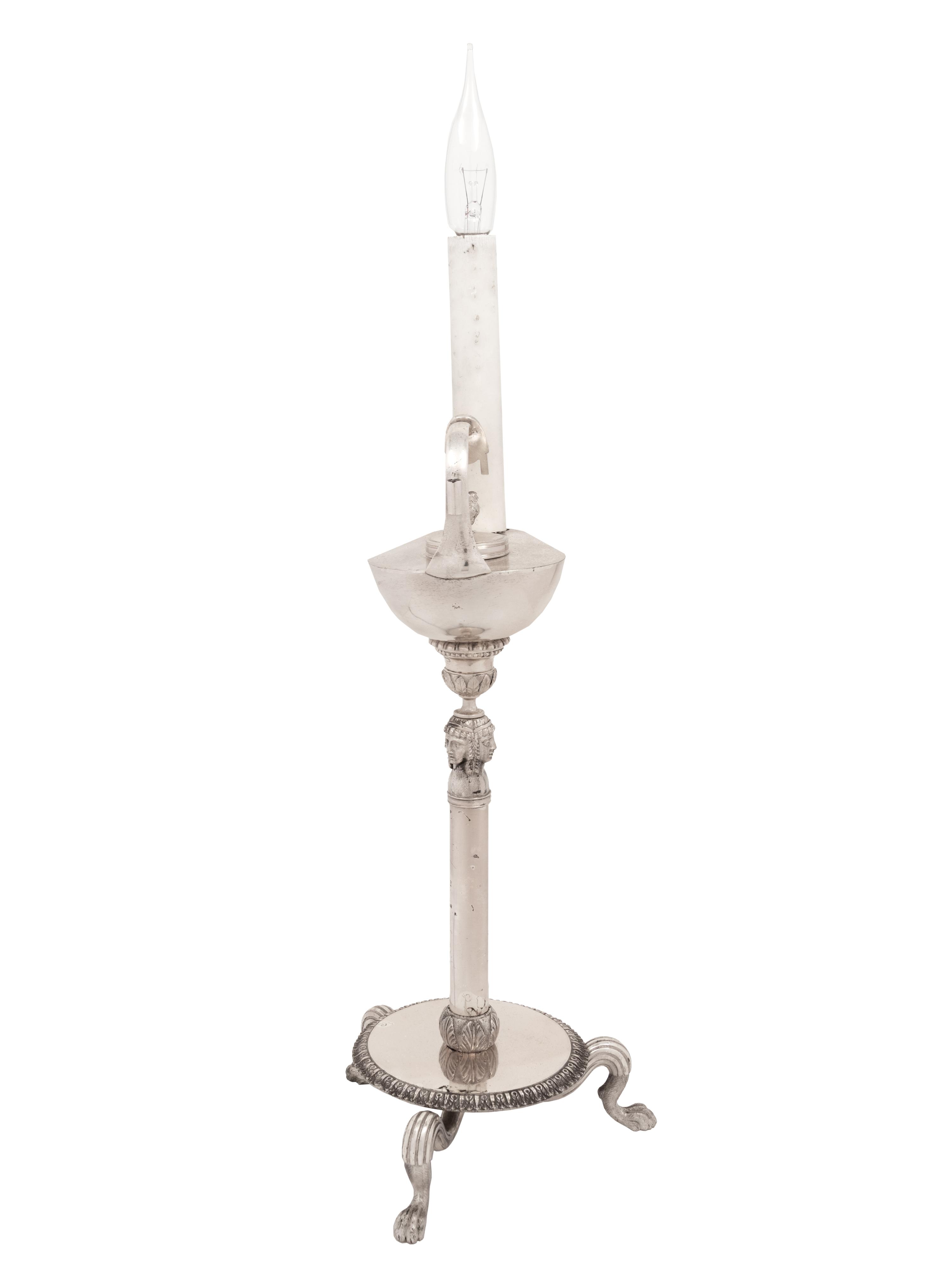A Neoclassical Silver-Plate Library Lamp
