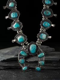 Navajo Silver and Turquoise Squash Blossom Necklace
