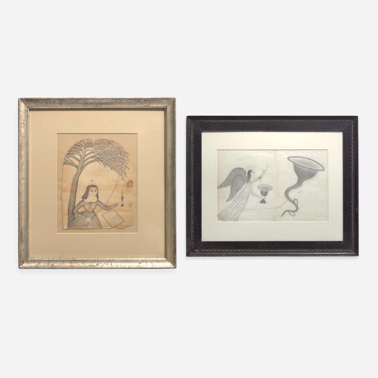 American School 19th century Two Mystical Drawings: The Trumpet of Truth and A Light to Them that Sit in Darkness