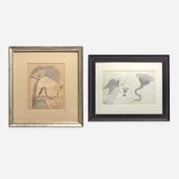 American School 19th century Two Mystical Drawings: The Trumpet of Truth and A Light to Them that Sit in Darkness