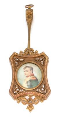 A French Gilt Bronze and Jeweled Framed Miniature of Napoleon I Overall length 9 1/8 inches. — 19TH CENTURY