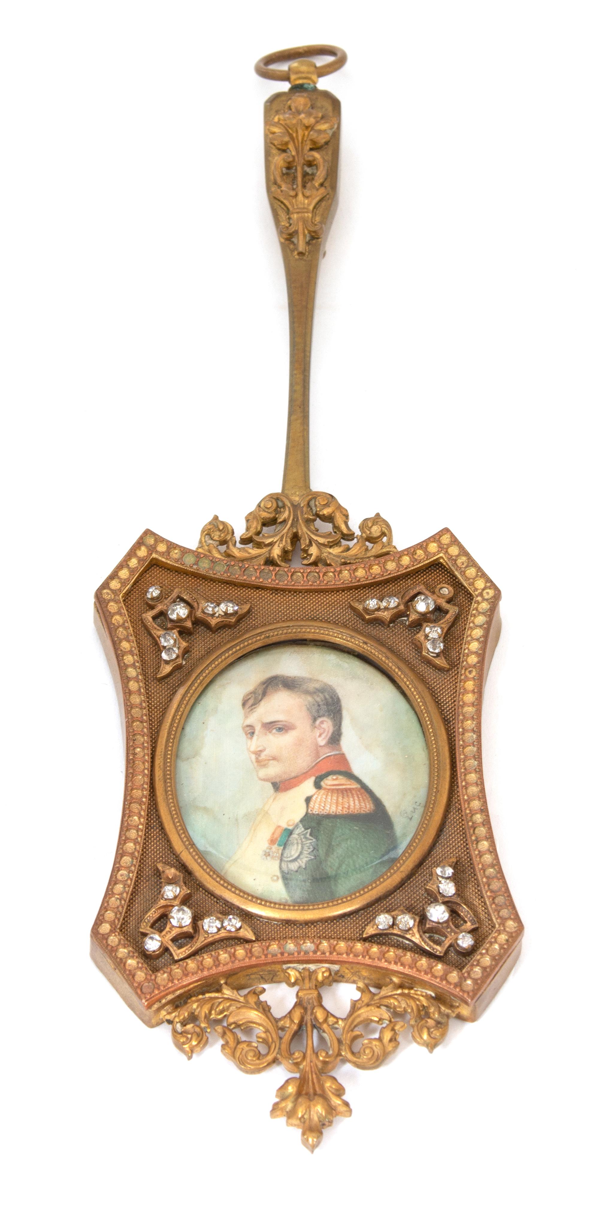 A French Gilt Bronze and Jeweled Framed Miniature of Napoleon I Overall length 9 1/8 inches. — 19TH CENTURY