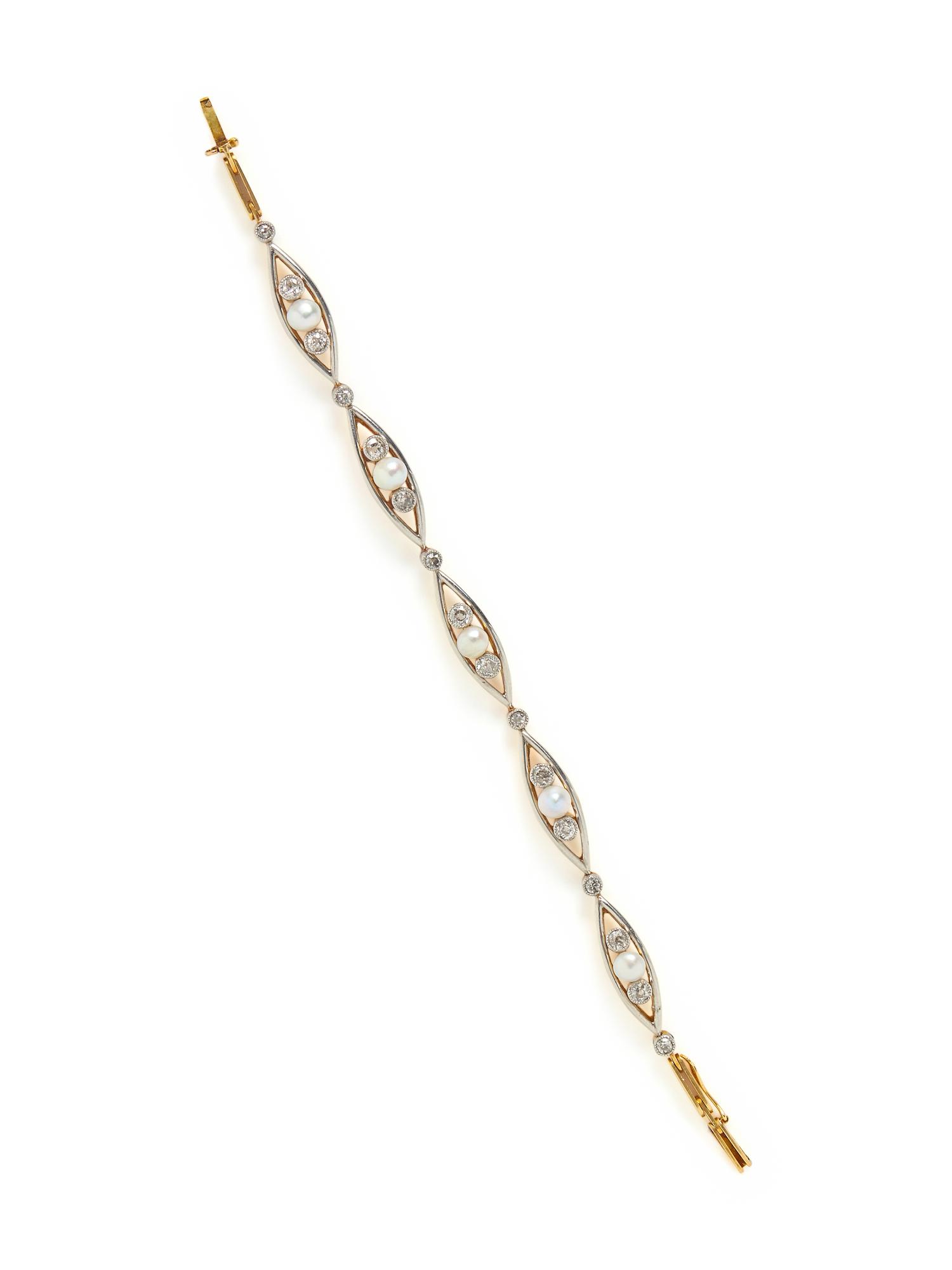 EDWARDIAN, PLATINUM-TOPPED GOLD, PEARL, AND DIAMOND BRACELET