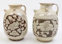 Six Cizhou Style Glazed Ceramic Vessels Height of tallest 18 1/2 inches.