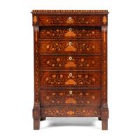 A Dutch Marquetry and Mahogany Tall Chest of Drawers