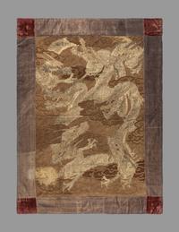 A Large Japanese Embroidered Silk 'Dragons' Panel