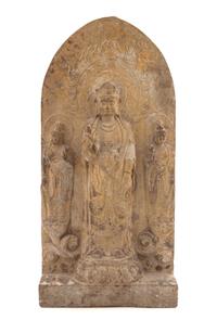 A Carved Stone Buddhist Stele Height 26 x width 12 1/2 inches.