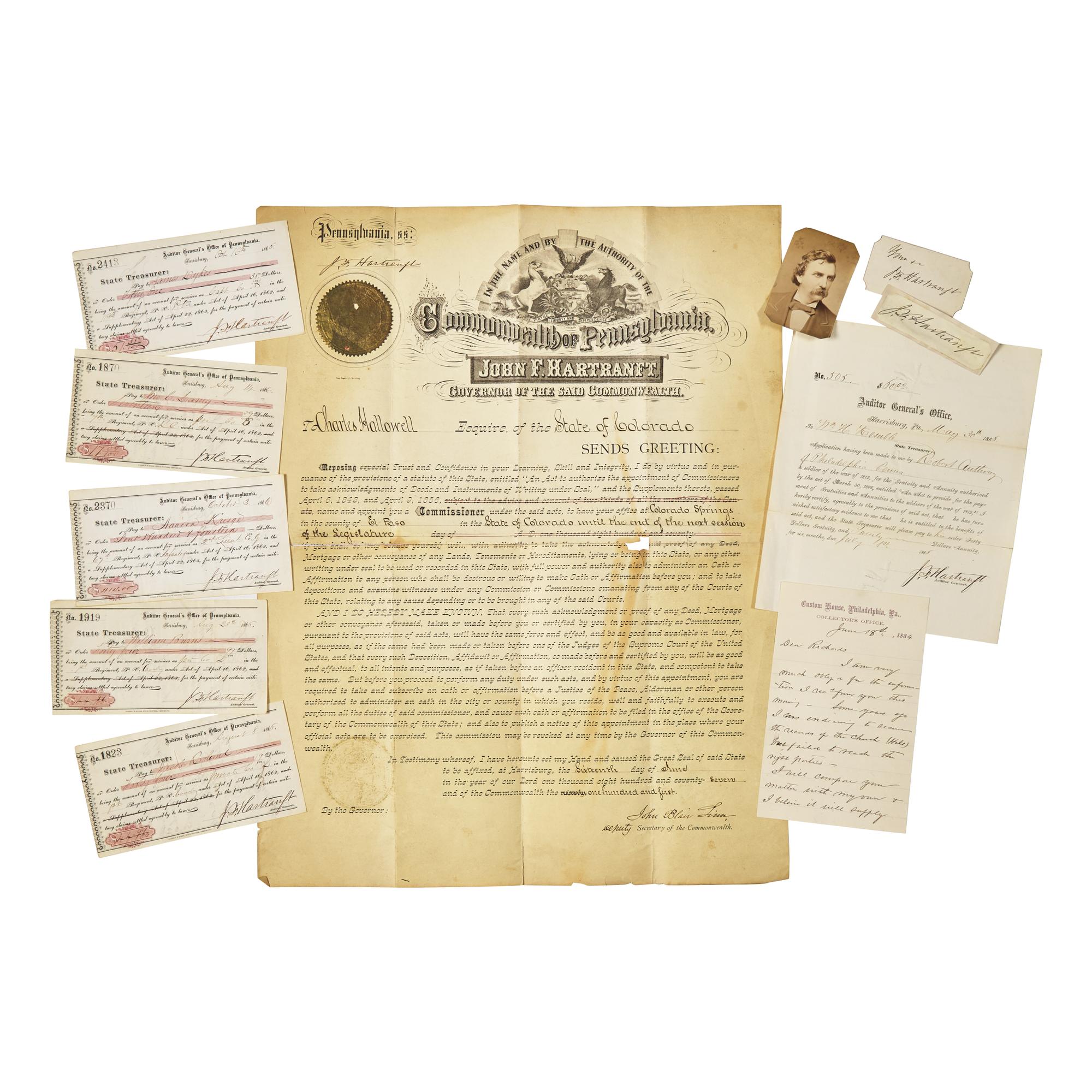 [Lincoln, Abraham] Hartranft, John F. Group of 10 Signed Items