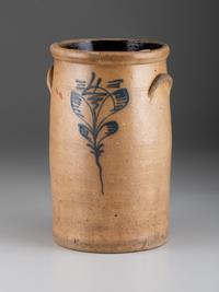 A Four-Gallon Cobalt Decorated Stoneware Butter Churn
