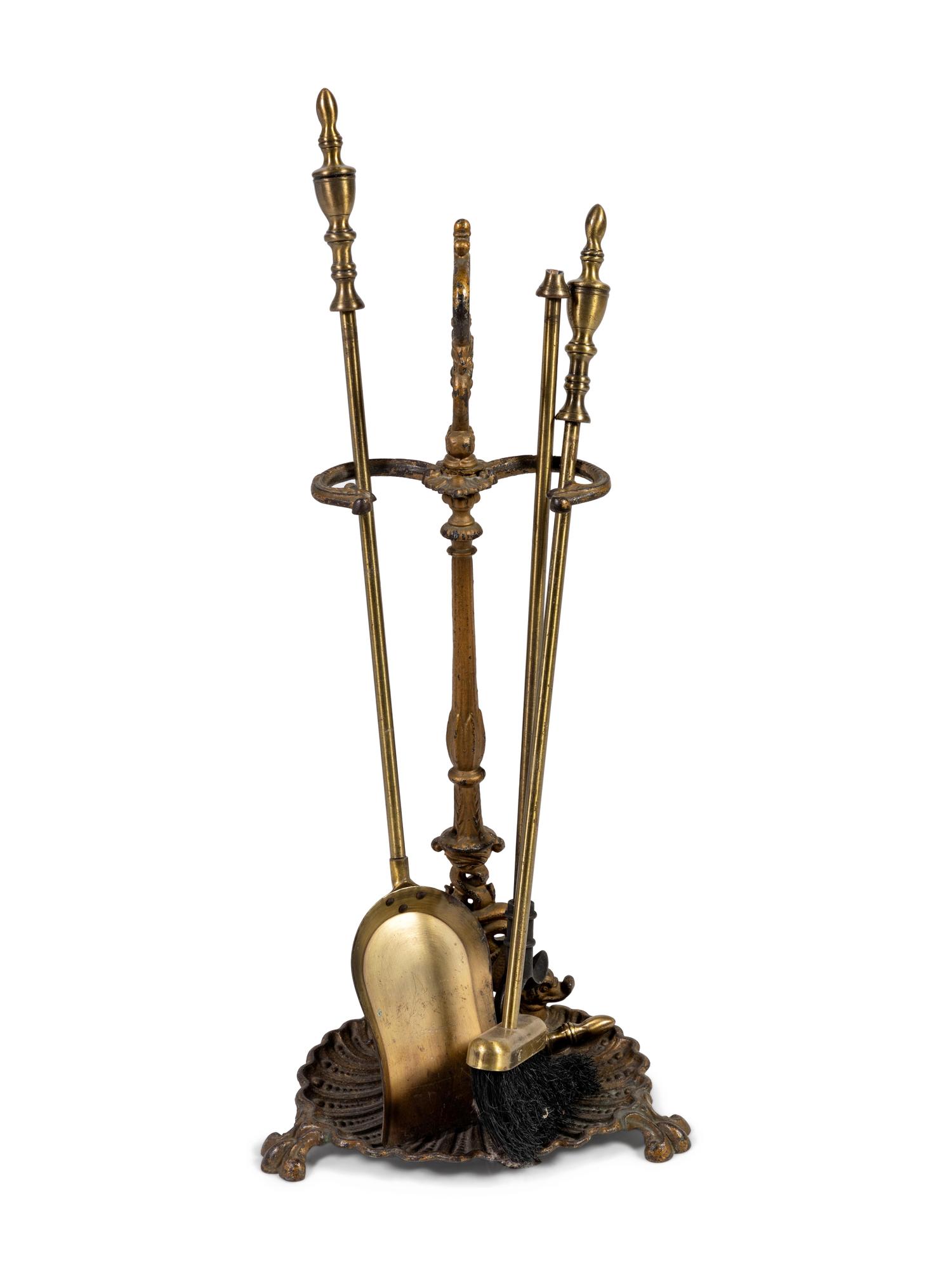 A Set of Brass Fireplace Tools
