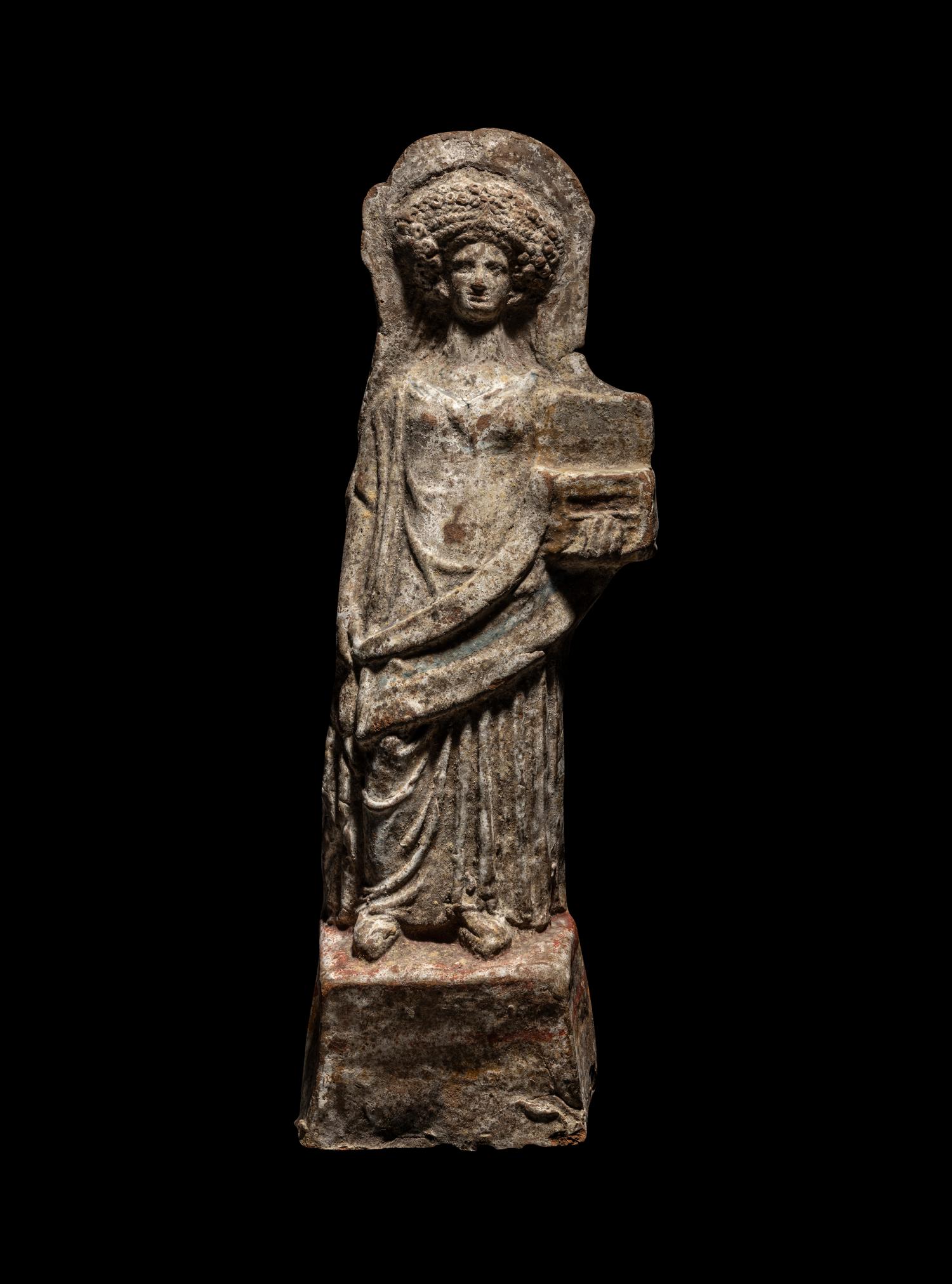 A Boeotian Terracotta Standing Figure with Casket