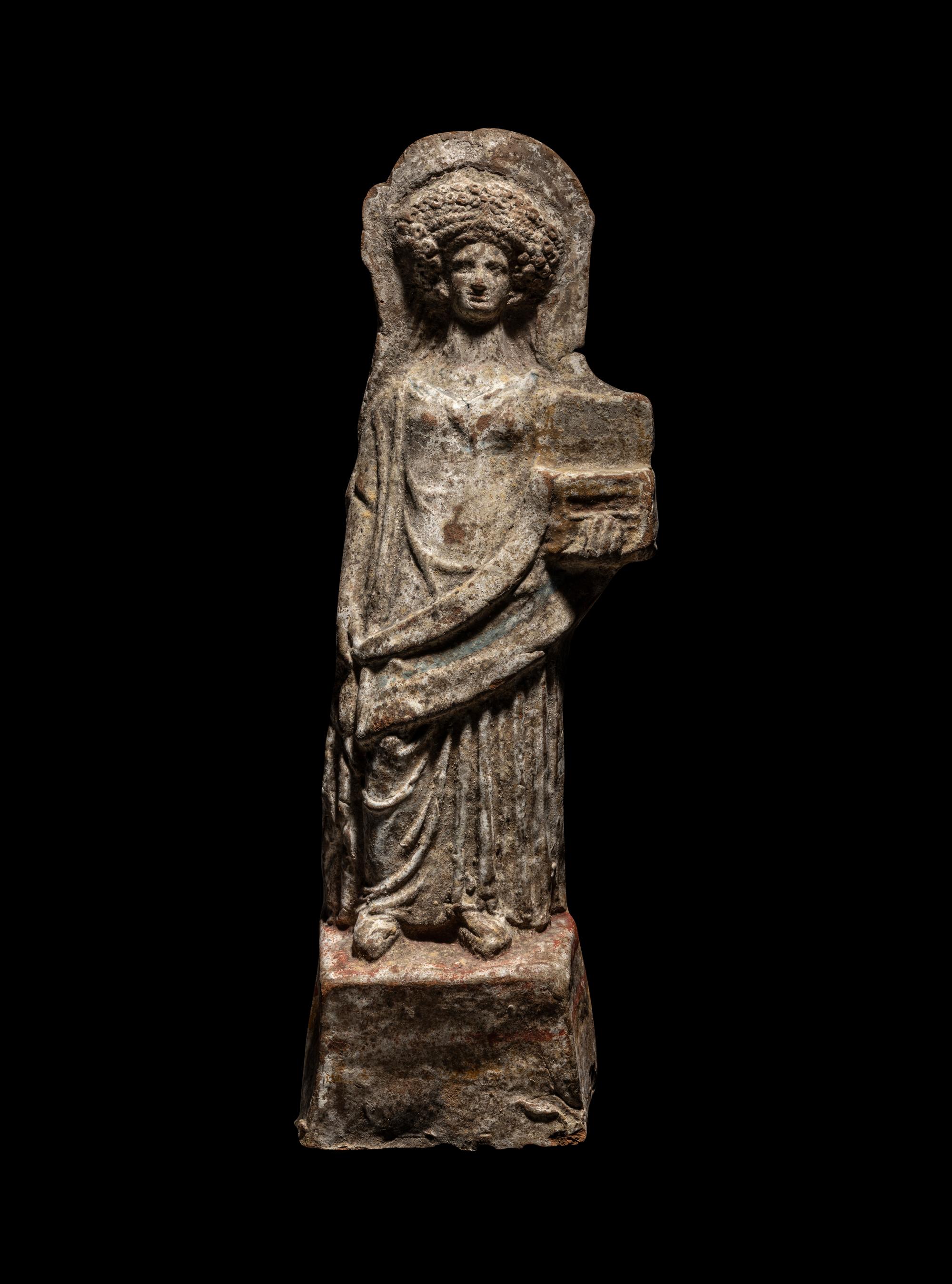 A Boeotian Terracotta Standing Figure with Casket