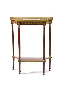 A Louis XVI Style Mahogany Console Table, Height 32 5/8 x width 25 1/2 x depth 12 3/8 inches.