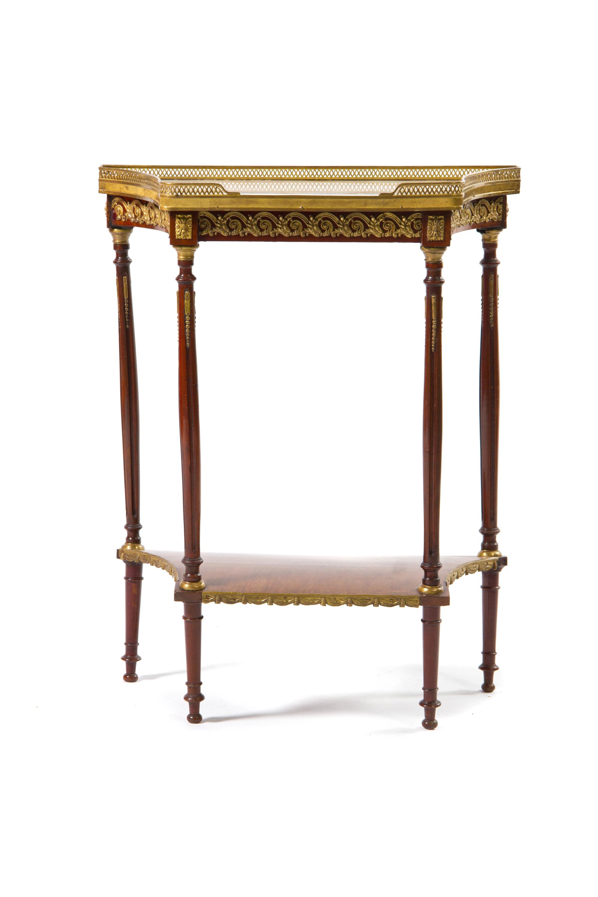A Louis XVI Style Mahogany Console Table, Height 32 5/8 x width 25 1/2 x depth 12 3/8 inches.