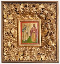 A Greek Icon of Prophet Elisseus and Saint Paraskeve, dated, "1881"