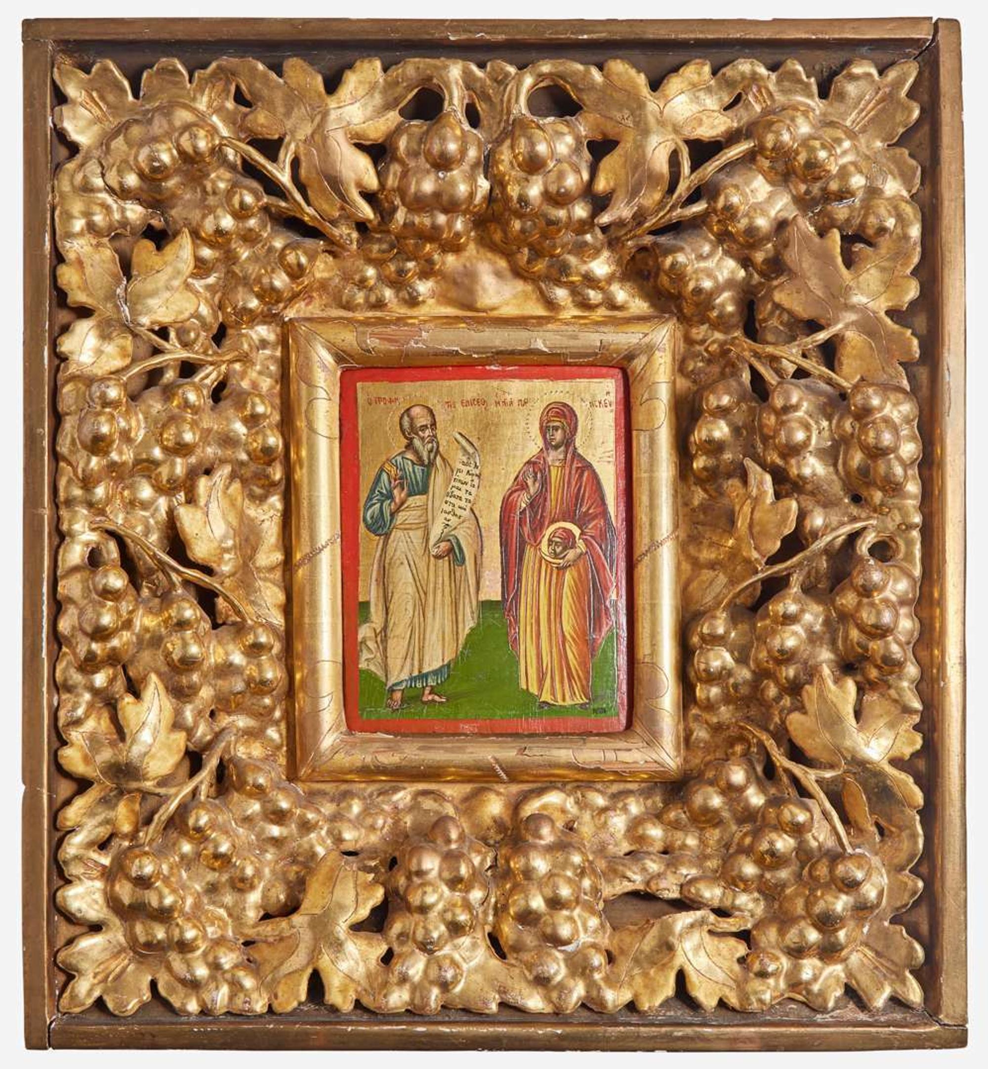 A Greek Icon of Prophet Elisseus and Saint Paraskeve, dated, "1881"