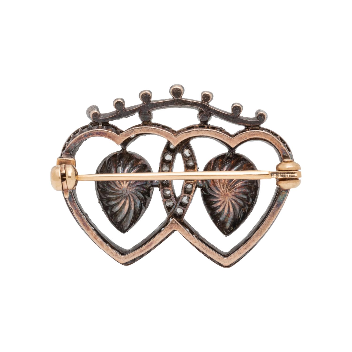 GEORGIAN, DIAMOND AND GEMSTONE DOUBLE HEART BROOCH