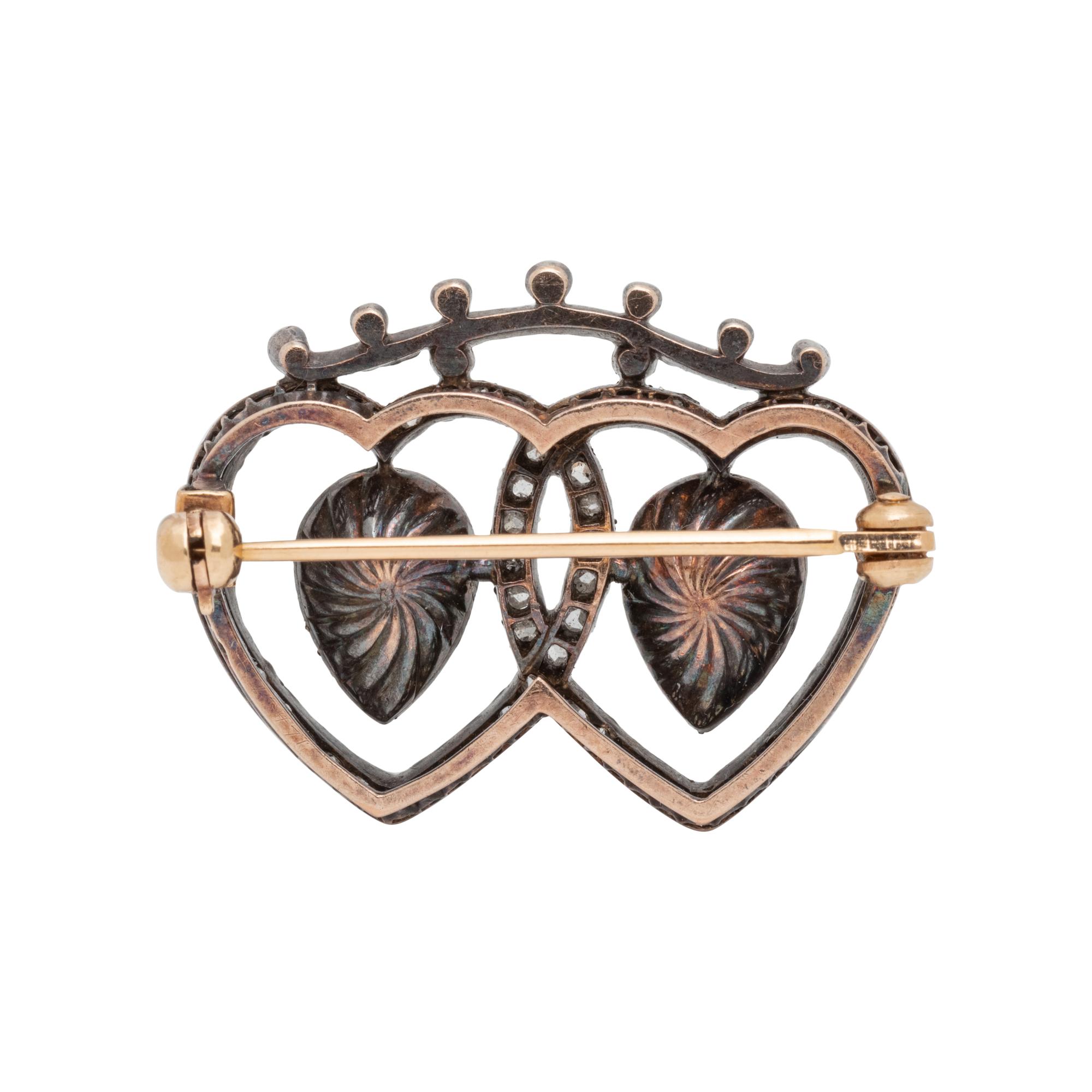 GEORGIAN, DIAMOND AND GEMSTONE DOUBLE HEART BROOCH