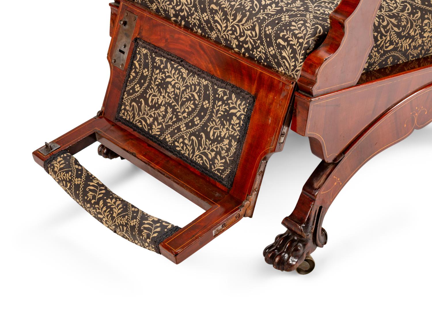 A Victorian Inlaid Mahogany Reclining Armchair — LAST QUARTER 19TH CENTURY