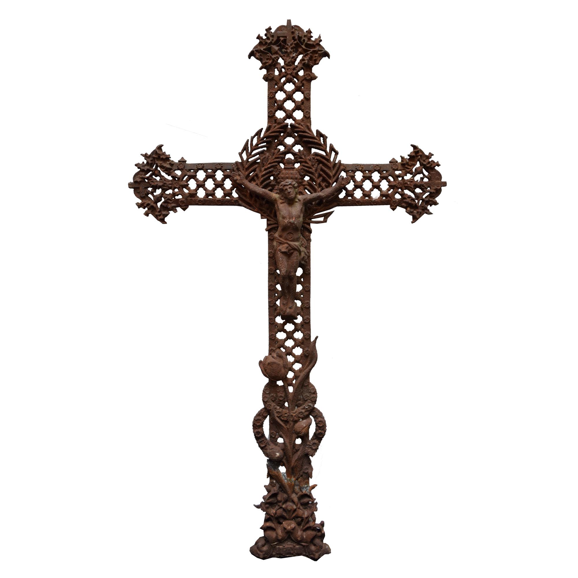A Cast Iron Crucifix 27" W x 3 " D x 50" H — France, 20th Century