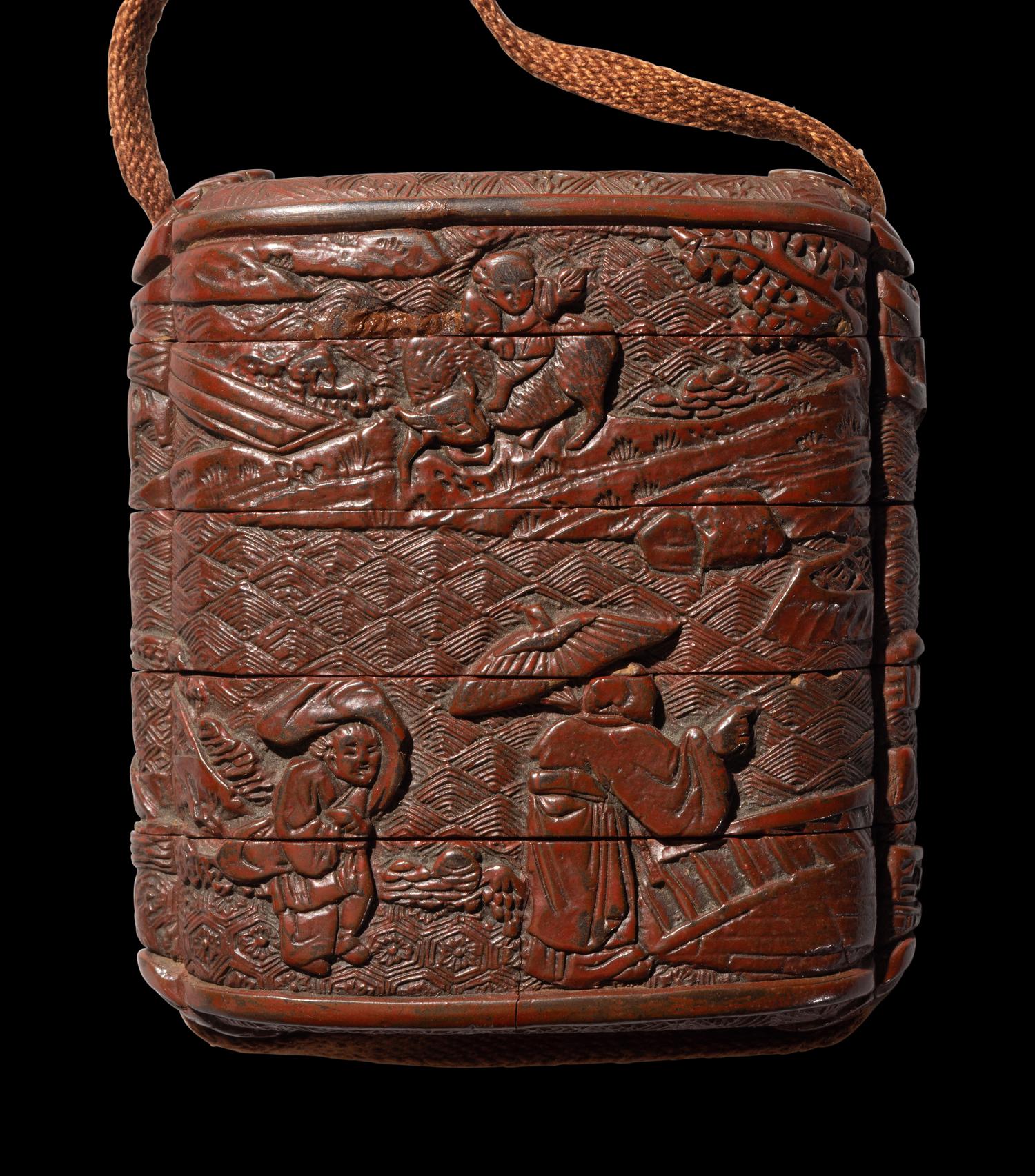Two Japanese Carved Lacquer Inros