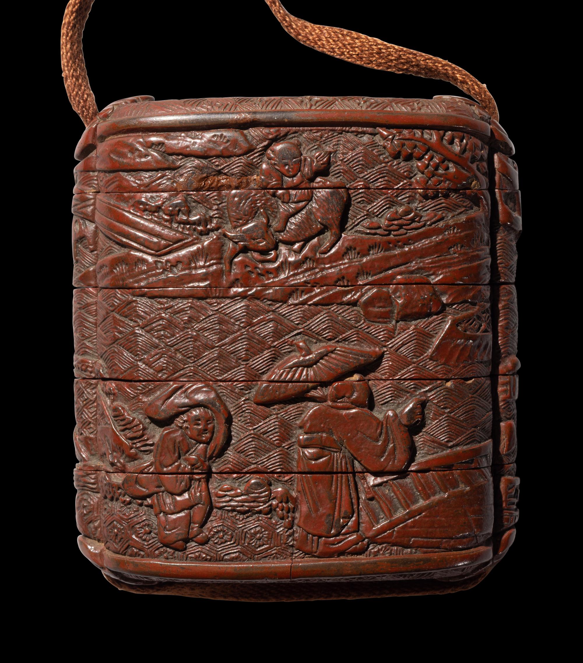 Two Japanese Carved Lacquer Inros