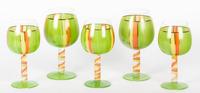 A Set of Twenty Handpainted Stemmed Wine Glasses Height of tallest 8 inches.