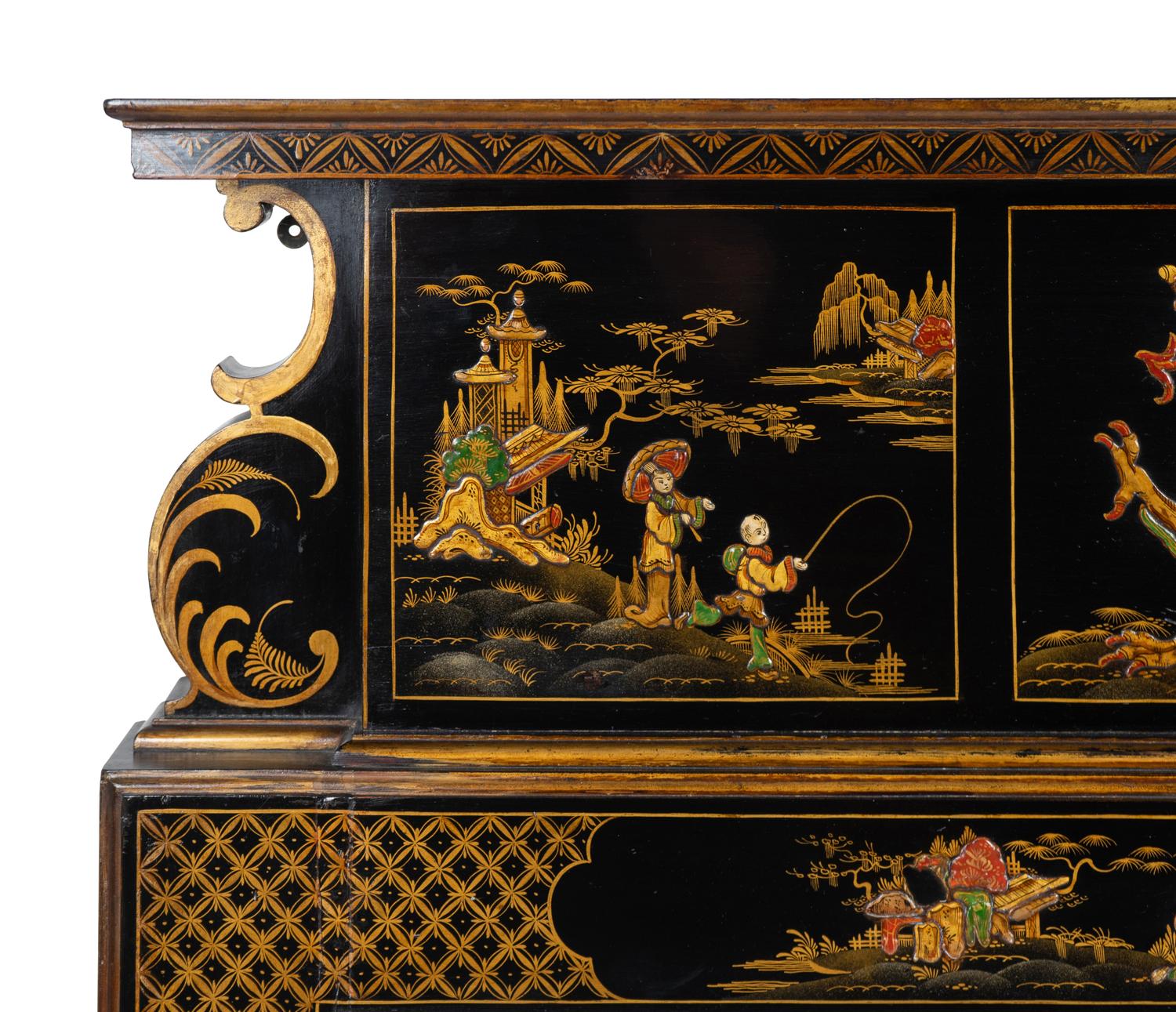 An Edwardian Black and Gilt Chinoiserie Decorated Fireplace Surround — EARLY 20TH CENTURY