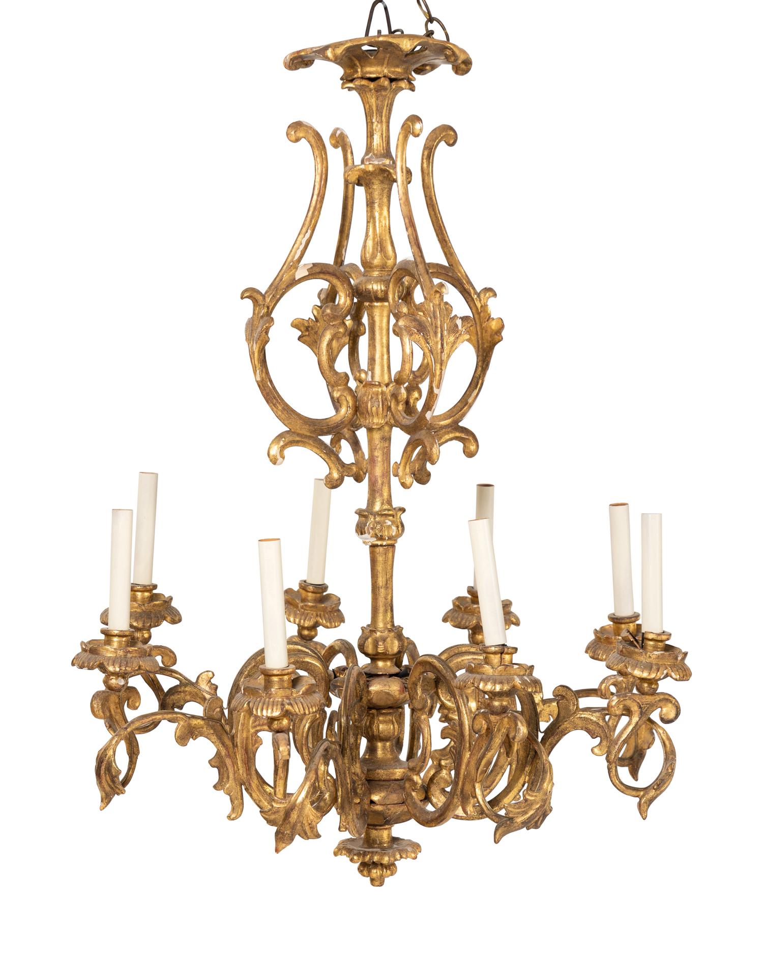 An Italian Giltwood Eight-Light Chandelier