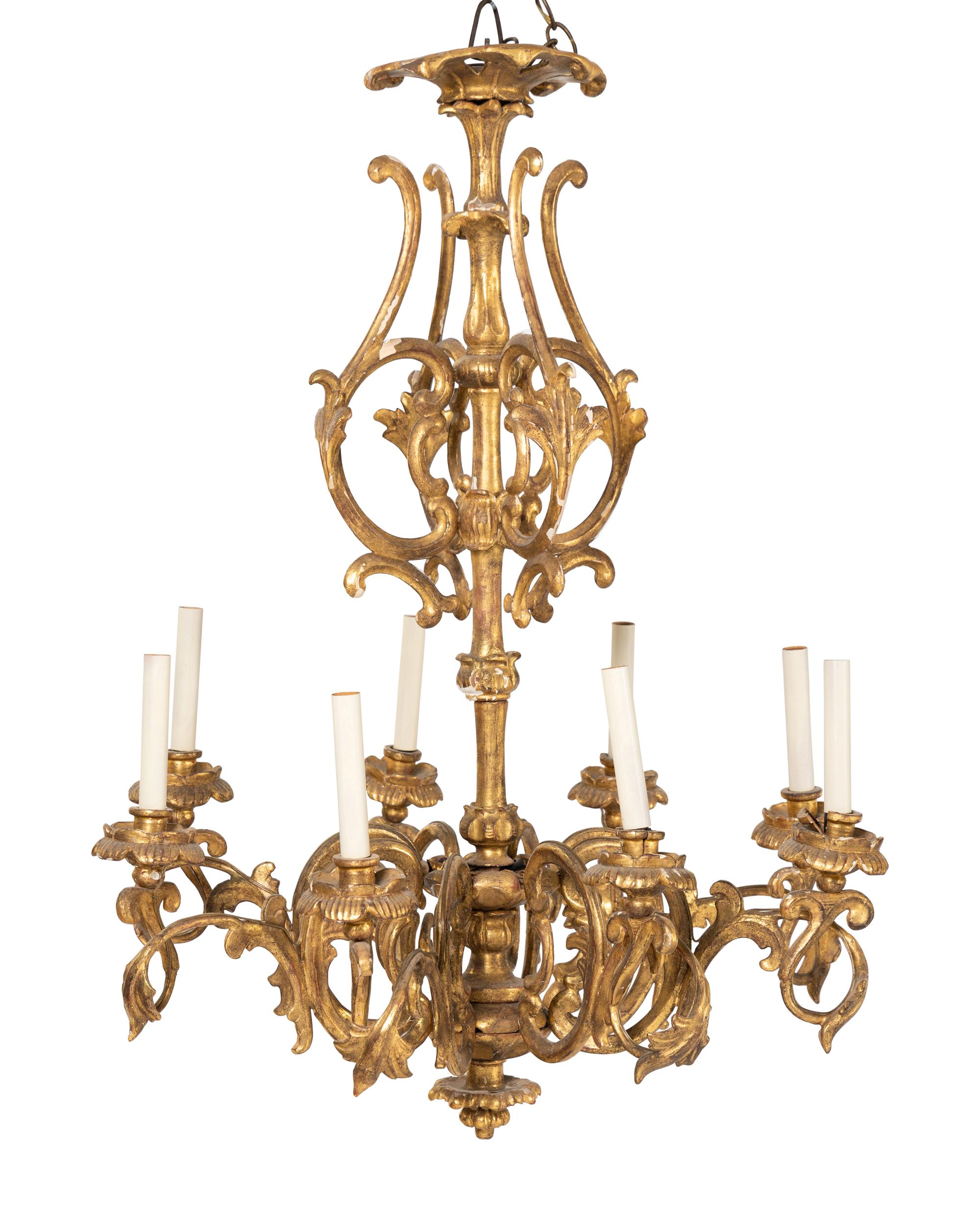 An Italian Giltwood Eight-Light Chandelier