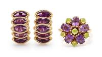 A Collection of Yellow Gold, Amethyst and Peridot Jewelry, 6.50 dwts.