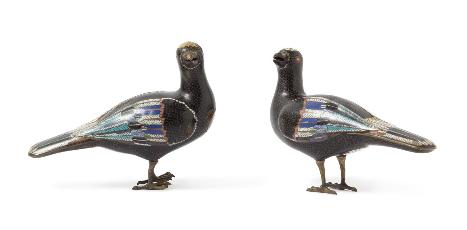 A Pair of Chinese Cloisonne Figures of Birds 18TH/19TH CENTURY Height 5 3/8 inches. — 18TH/19TH CENTURY