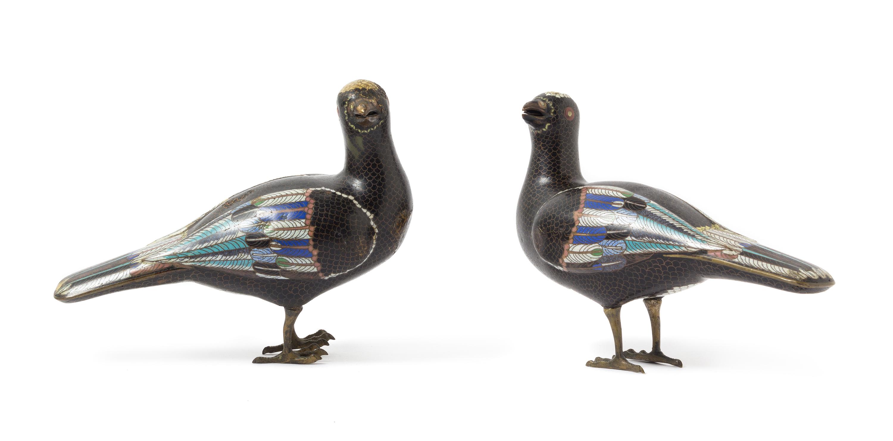 A Pair of Chinese Cloisonne Figures of Birds 18TH/19TH CENTURY Height 5 3/8 inches. — 18TH/19TH CENTURY