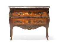 A Louis XV Style Marquetry Commode with Breccia Marble Top