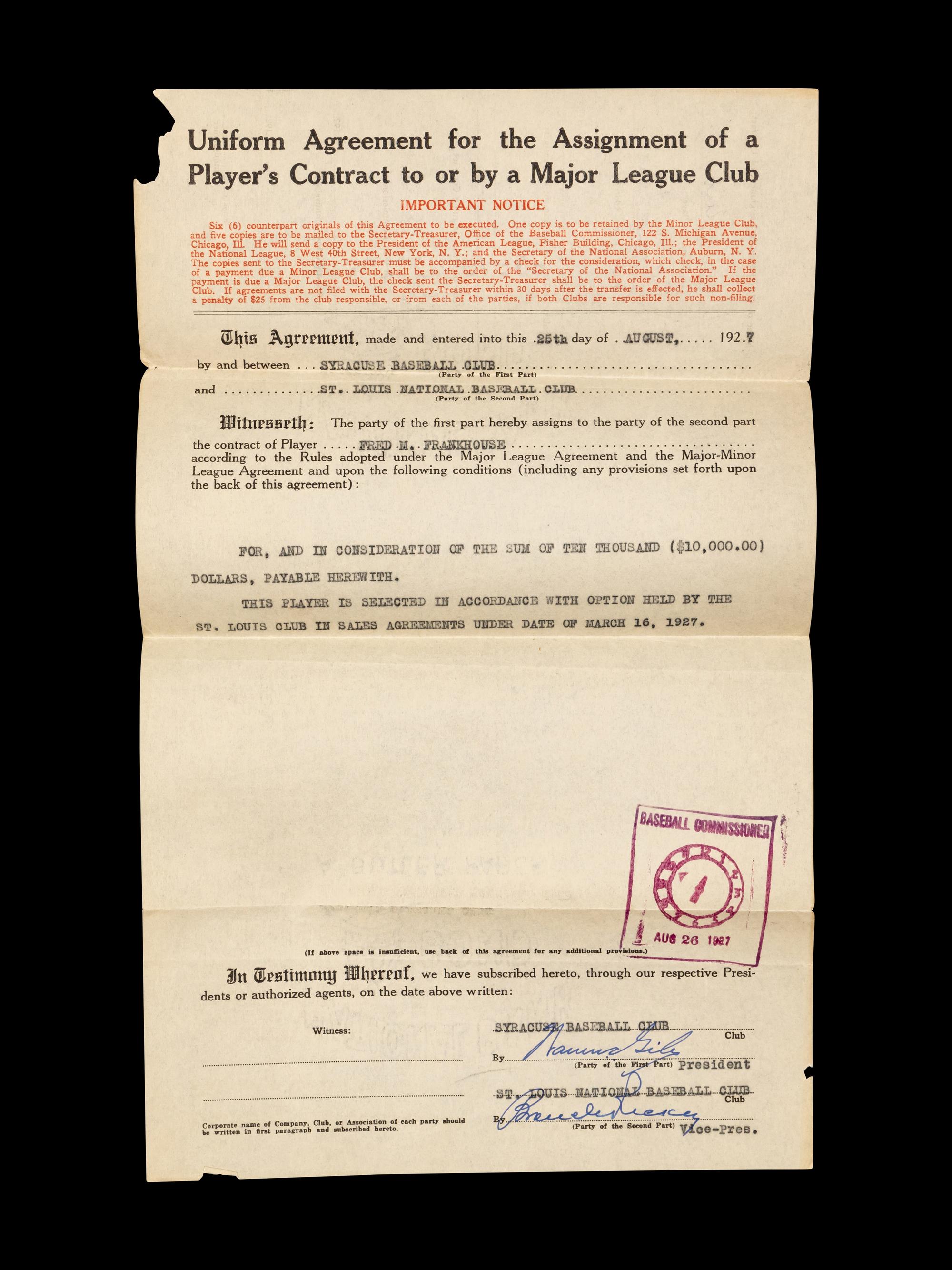 A Group of 15 1920s-30s St. Louis Cardinals Contract Agreements All Signed by Branch Rickey