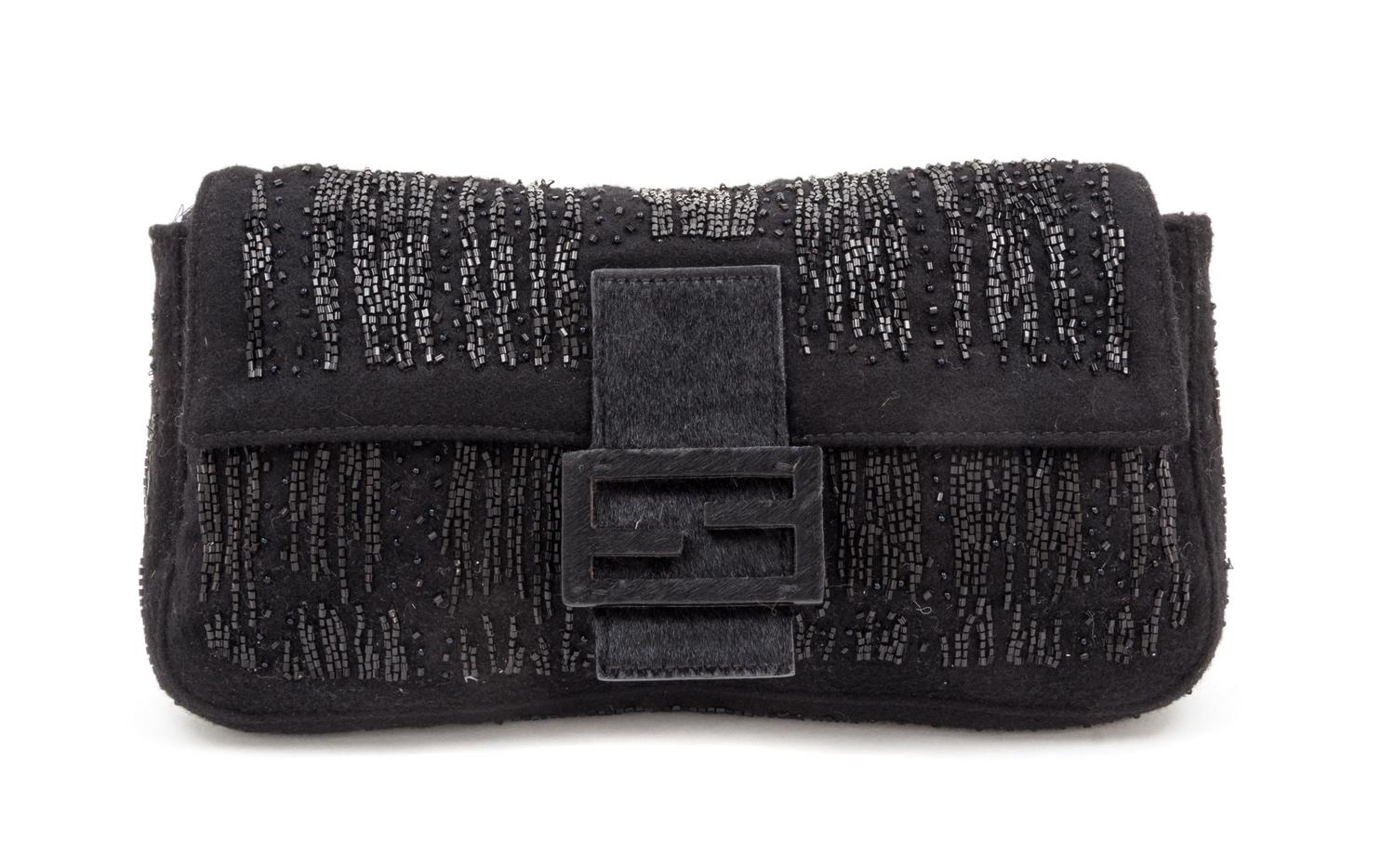 A Fendi Black Wool Clutch Bag, 11" x 6.5" x 1.25".