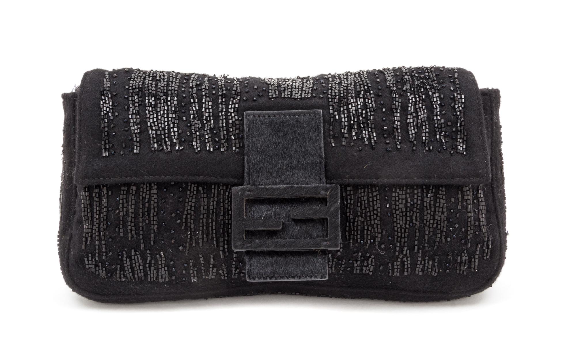 A Fendi Black Wool Clutch Bag, 11" x 6.5" x 1.25".
