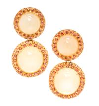 A Pair of 18 Karat Yellow Gold, Moonstone and Sapphire Earclips, 17.90 dwts.