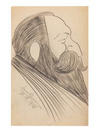 CARUSO, Enrico (1873-1921). Original drawing, profile caricature of Giuseppe Gullino, in pencil, signed and dated lower left ("Enrico Caruso N. Y. 1908").