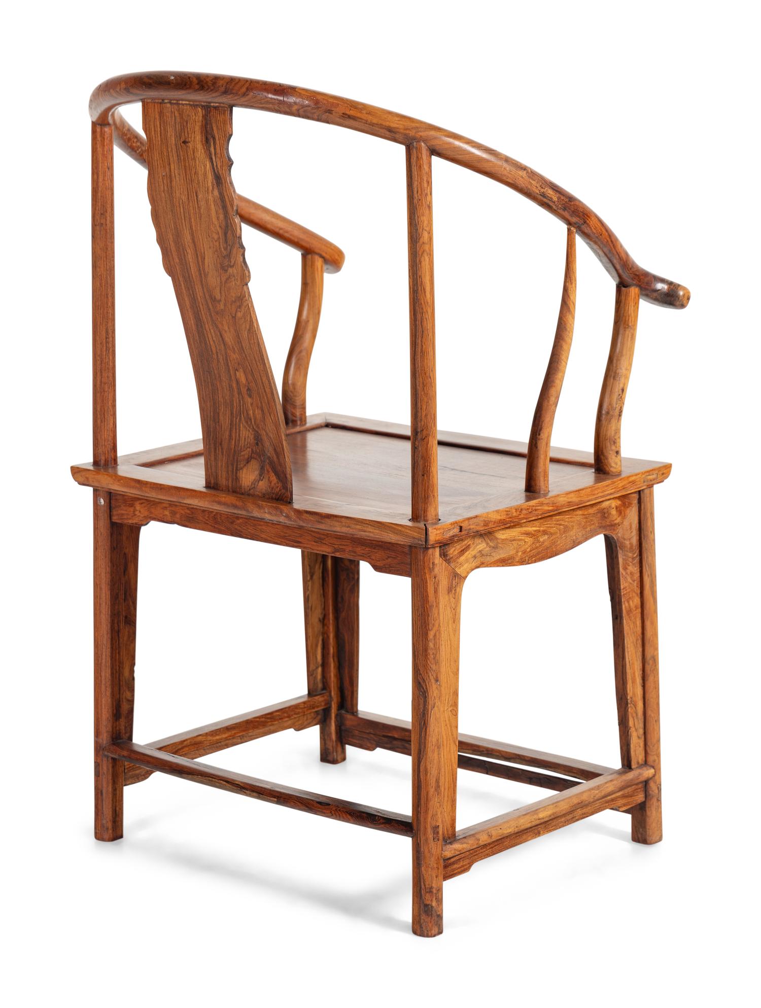 A Pair of Chinese Hardwood Horseshoe-Back Armchairs, Quanyi, Possibly Huanghuali, 20th Century 近代 黃花梨圈椅一對
