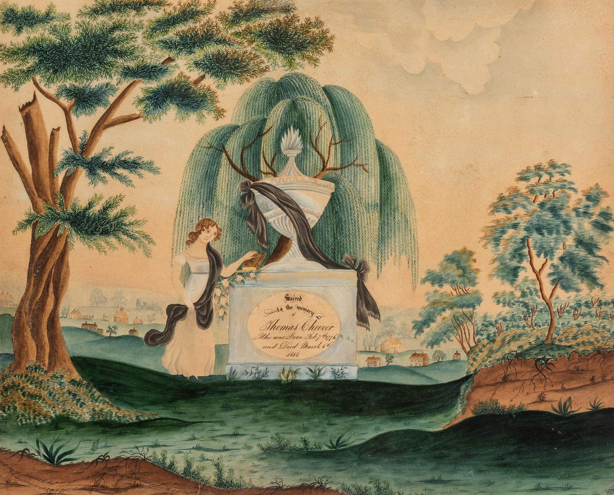 A Watercolor Memorial For Thomas Cheever, 19th Century
