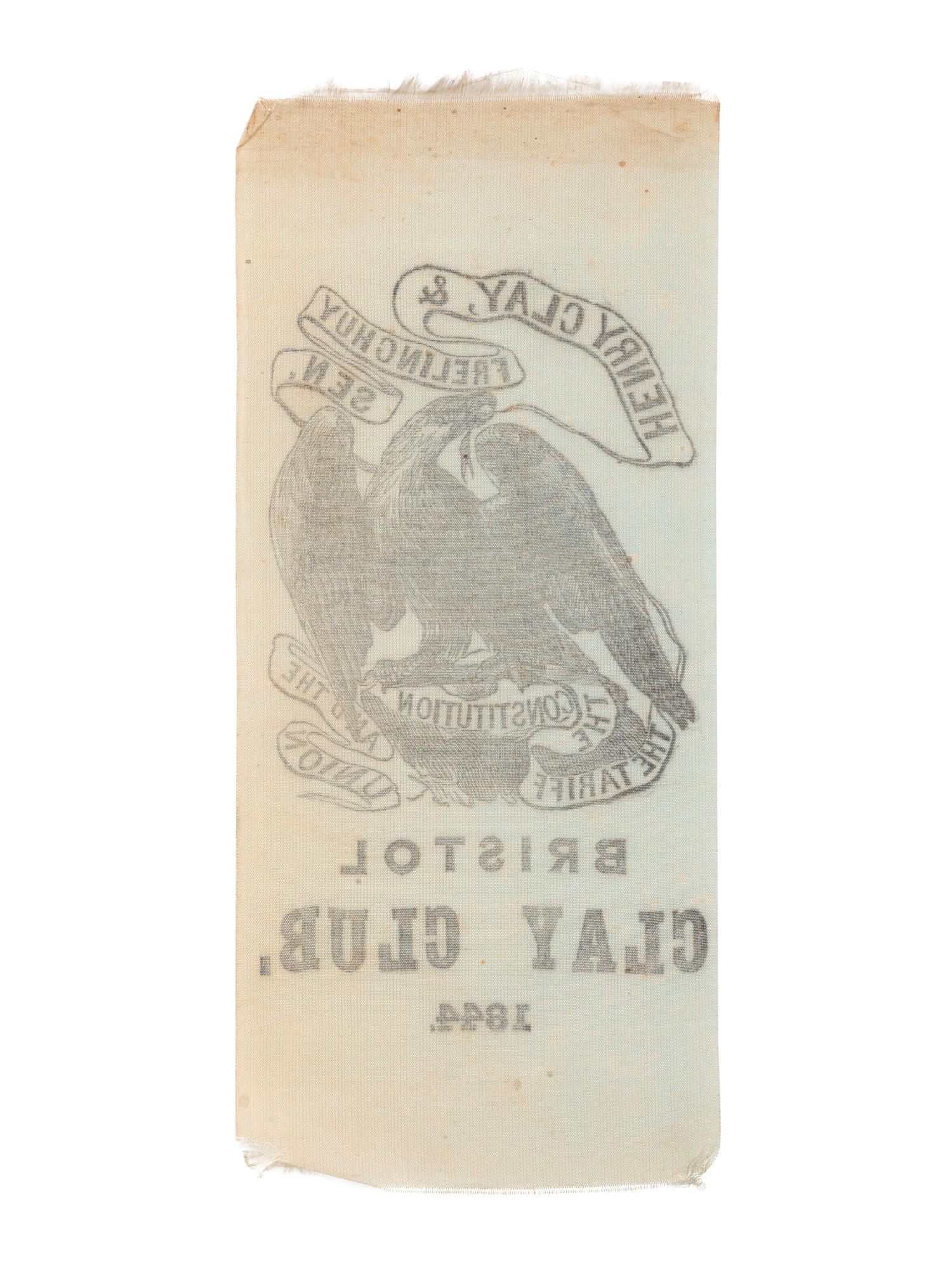 [POLITICS]. Henry Clay, & Frelinghuysen / Bristol Clay Club, 1844 . Silk ribbon.