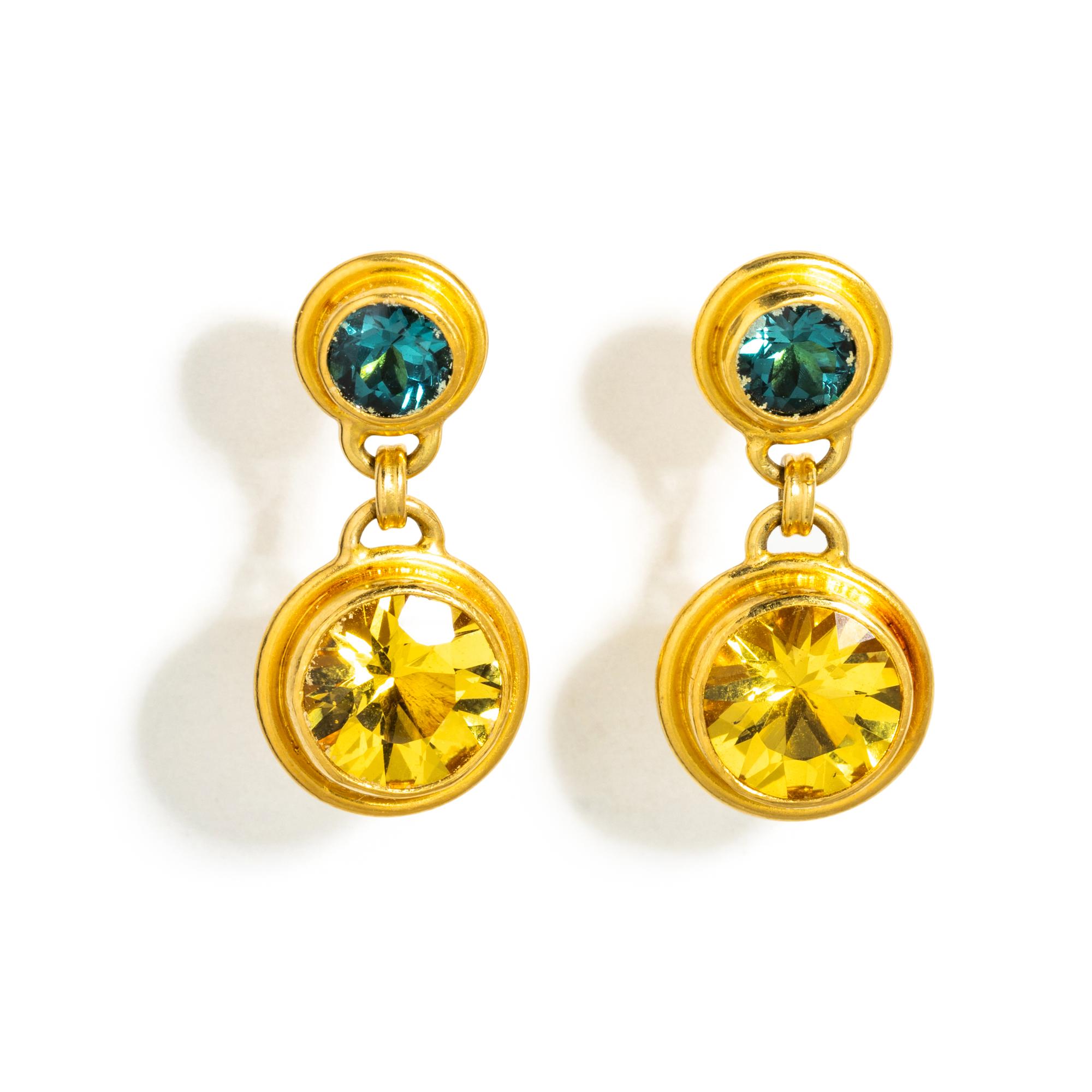 BIKAKIS & JOHNS, YELLOW GOLD AND GEMSTONE EARRINGS