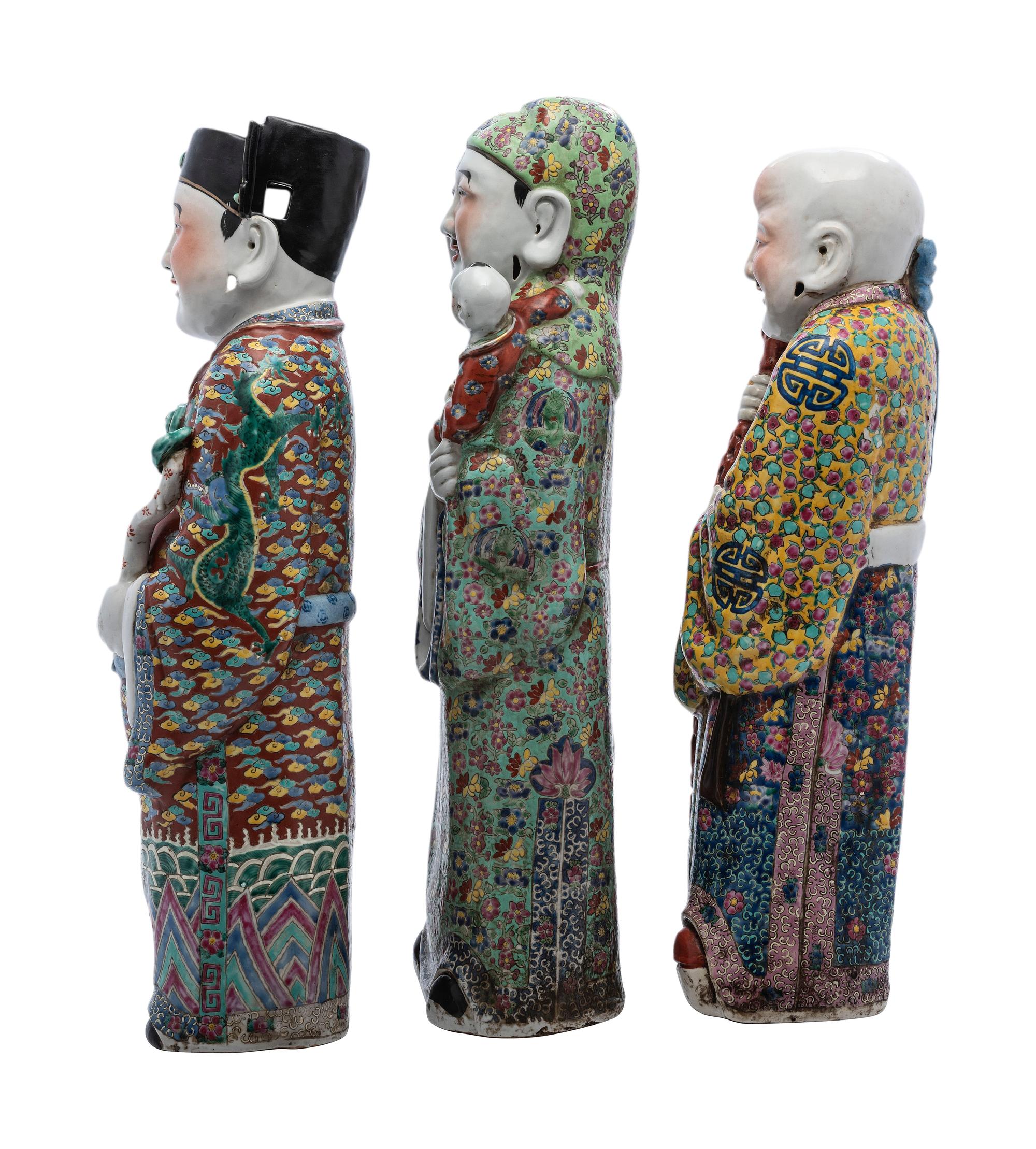 Three Chinese Famille Rose Porcelain Figures of Immortals