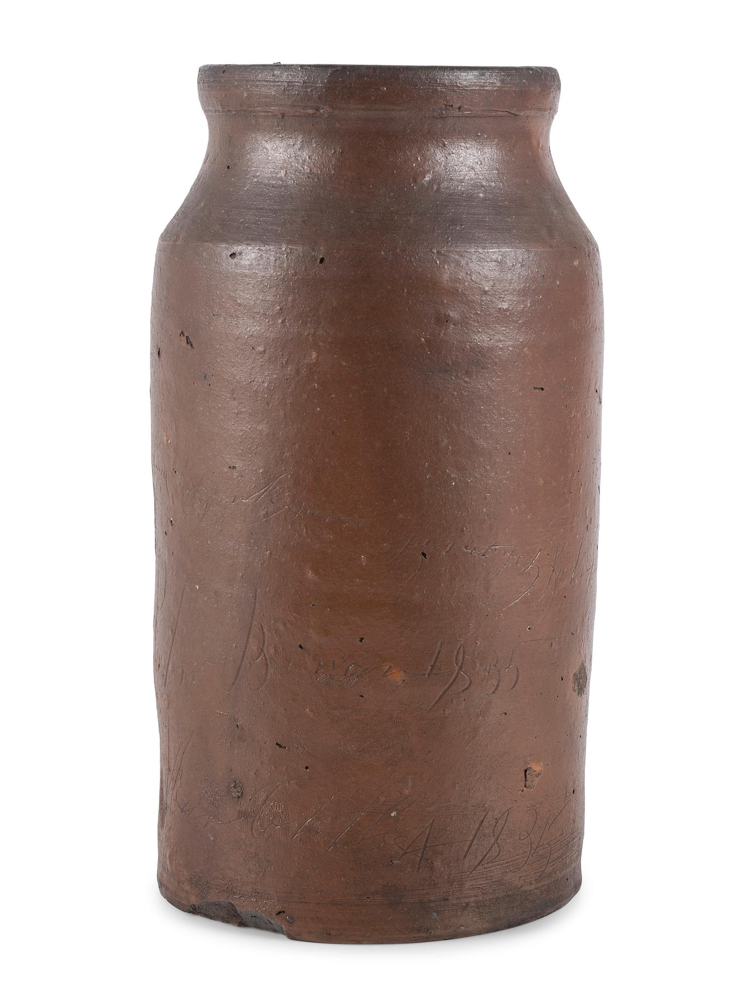 An Ohio Albany Glaze Scrafitto Incised Stoneware Jar