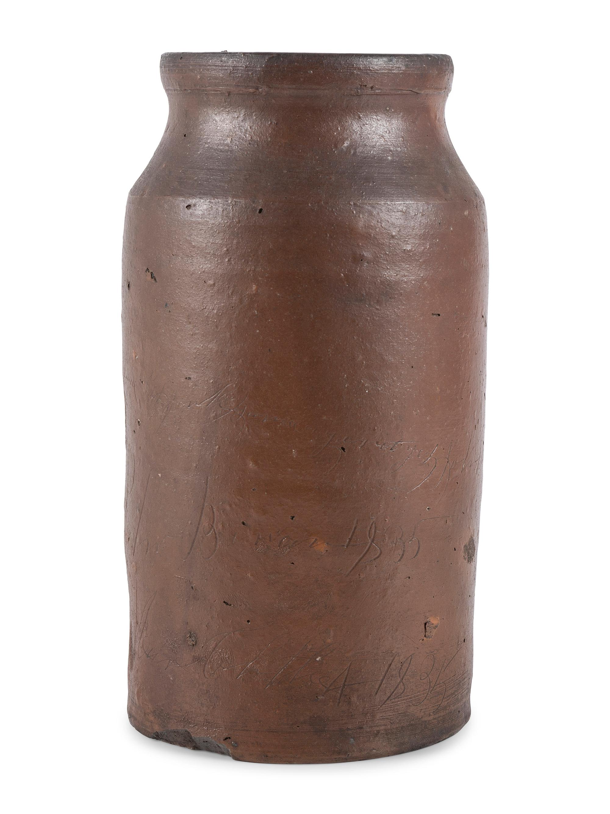 An Ohio Albany Glaze Scrafitto Incised Stoneware Jar