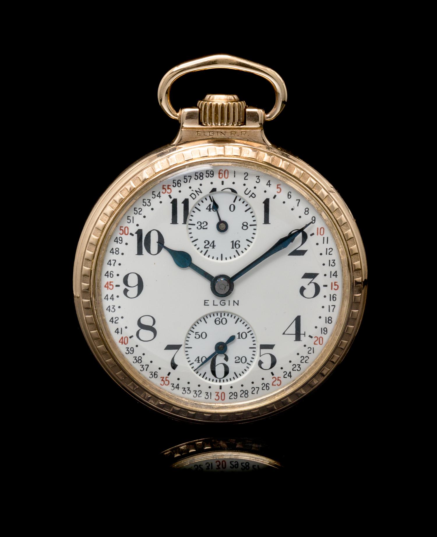 A Collection of Gold Filled Wind Indicator Railroad Open Face Pocket Watches, Elgin and Rockford,