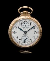 A Collection of Gold Filled Wind Indicator Railroad Open Face Pocket Watches, Elgin and Rockford,